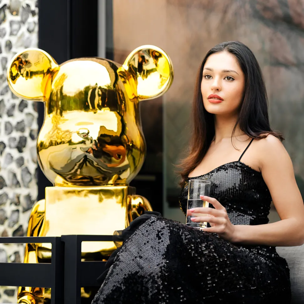 Aero Bear 135cm Gold Resin Indoor Sculpture