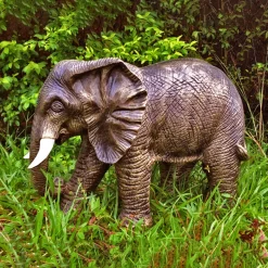 African Elephant 42cm Bronze Marble Resin Garden Ornament