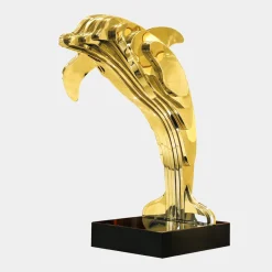 Aqua Dolphin 70cm Gold Metal Garden Sculpture