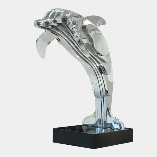 Aqua Dolphin 105cm Silver Metal Garden Sculpture