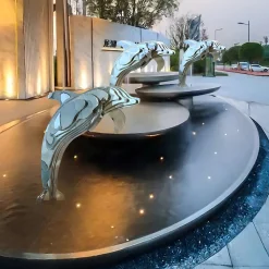 Aqua Dolphin 70cm Silver Metal Garden Sculpture