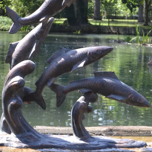 Atlantic Salmon Fish Bronze Metal Garden Sculpture