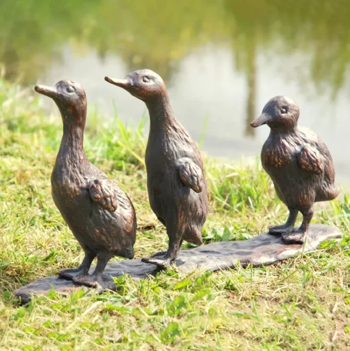 Baby Ducklings Bronze Metal Garden Ornaments