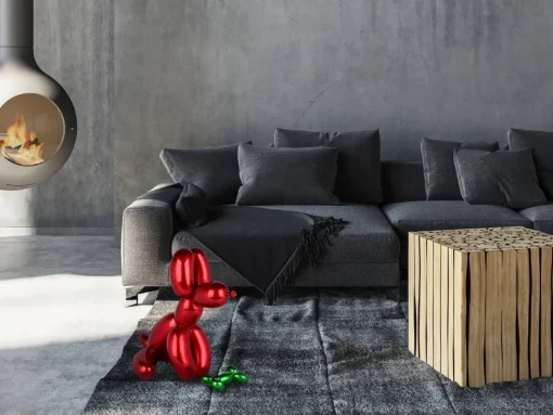 Balloon Dog & Bone 46cm Red Resin Indoor Sculpture