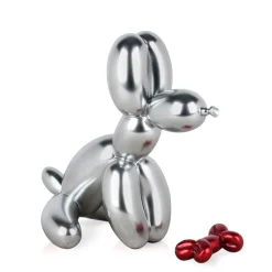 Balloon Dog & Bone 28cm Silver Resin Indoor Sculpture