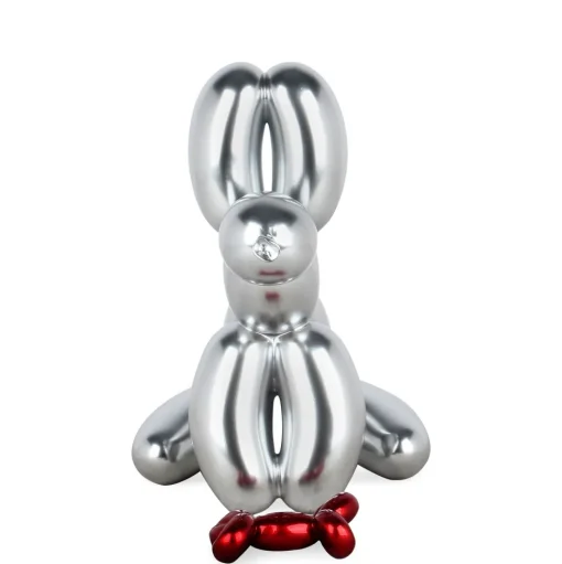 Balloon Dog & Bone 28cm Silver Resin Indoor Sculpture