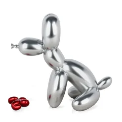 Balloon Dog & Bone 28cm Silver Resin Indoor Sculpture
