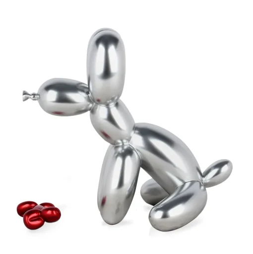 Balloon Dog & Bone 28cm Silver Resin Indoor Sculpture