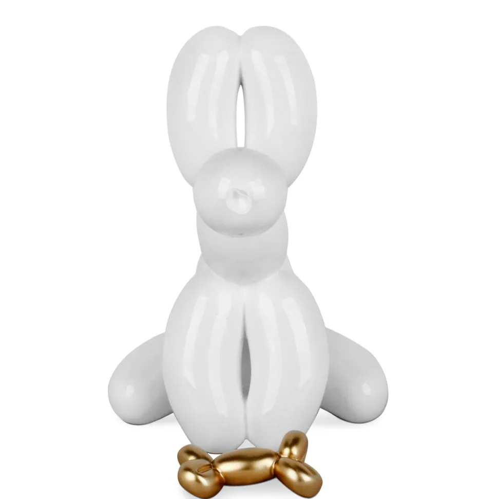 Balloon Dog & Bone 46cm White Resin Indoor Sculpture