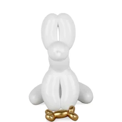 Balloon Dog & Bone 28cm White Resin Indoor Sculpture
