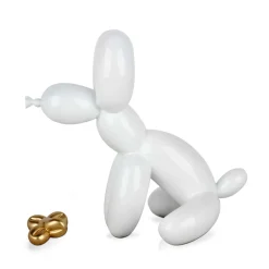 Balloon Dog & Bone 28cm White Resin Indoor Sculpture