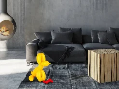 Balloon Dog & Bone 46cm Yellow Resin Indoor Sculpture