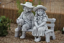 Boy & Girl on Bench Stone Garden Statue