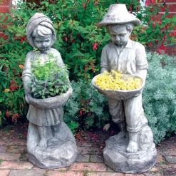Boy & Girl Stone Garden Statues