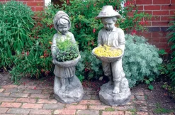 Boy & Girl Stone Garden Statues