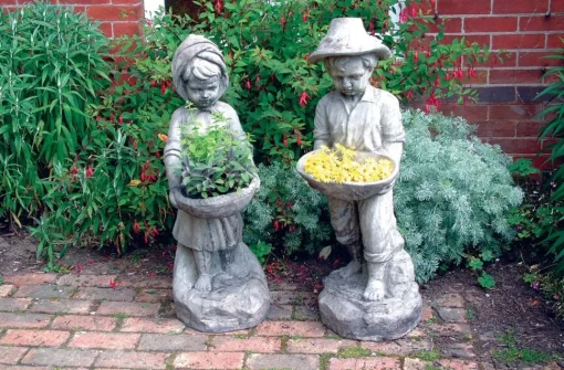 Boy & Girl Stone Garden Statues