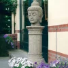 Buddha Head Stone Garden Ornament on Pedestal