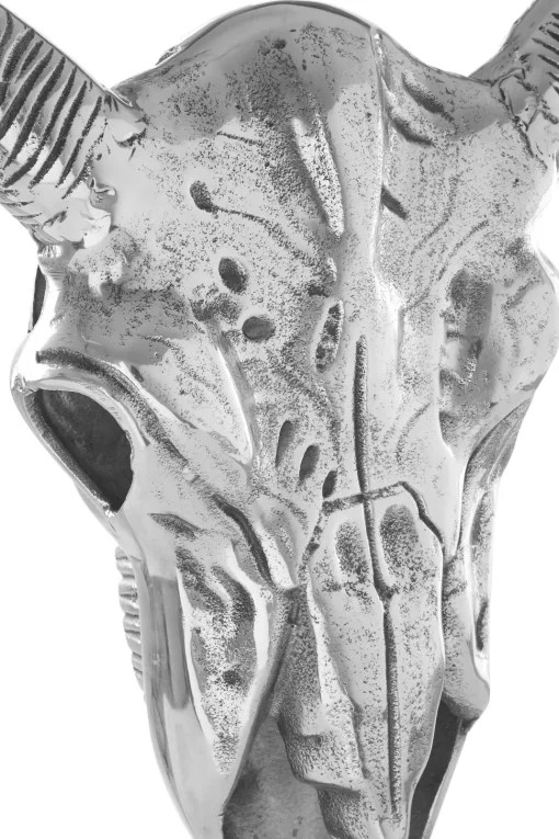 Bull Skull 61cm Silver Metal Wall Sculpture