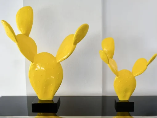 Cactus Bloom 41cm Yellow Resin Indoor Sculpture