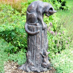 Cat & Mouse Bronze Resin Garden Ornament