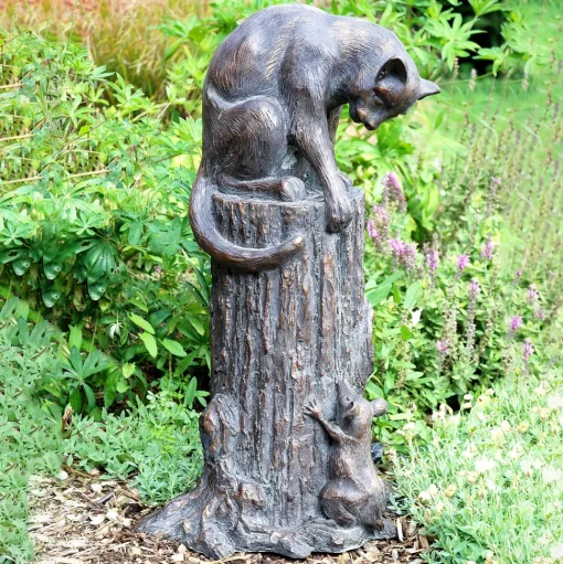Cat & Mouse Bronze Resin Garden Ornament