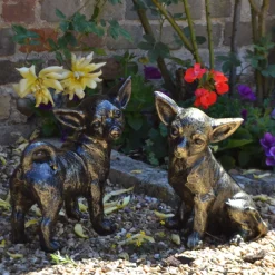 Chihuahua Dogs Bronze Metal Garden Ornaments