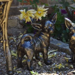 Chihuahua Dogs Bronze Metal Garden Ornaments