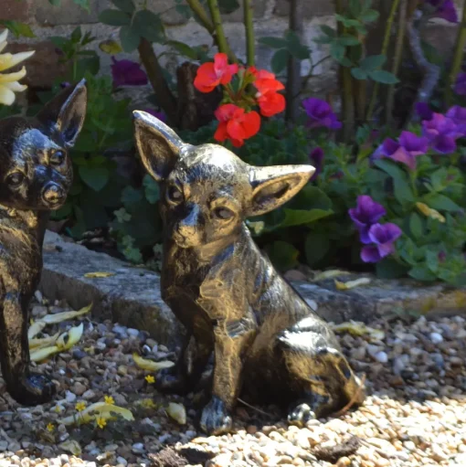 Chihuahua Dogs Bronze Metal Garden Ornaments