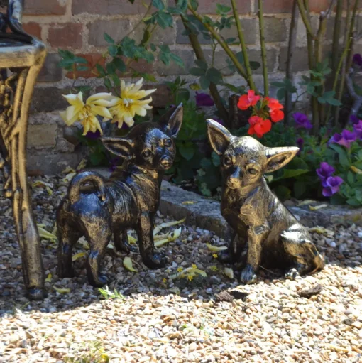 Chihuahua Dogs Bronze Metal Garden Ornaments