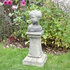 Classic Boy Bust on Pedestal Stone Garden Statue
