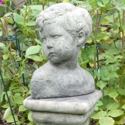 Classic Boy Bust on Pedestal Stone Garden Statue