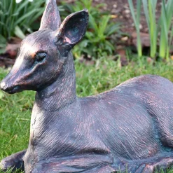 Classic Fawn 30cm Bronze Metal Garden Statue