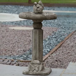 Classic Squirrel Stone Garden Birdbath