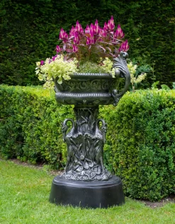 Classic Swan Urn Bronze Metal Garden Planter