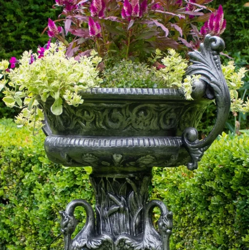 Classic Swan Urn Bronze Metal Garden Planter