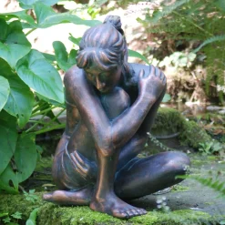 Contemplating Girl Bronze Resin Garden Ornament
