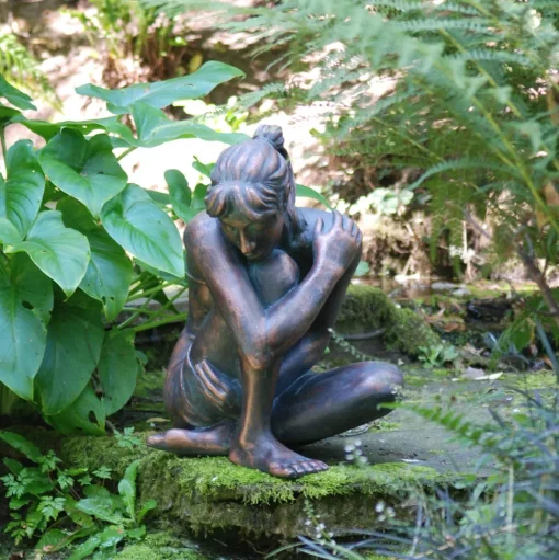 Contemplating Girl Bronze Resin Garden Ornament