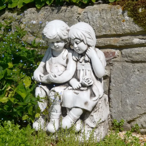 Country Boy & Girl 56cm Stone Resin Garden Statue