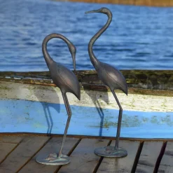Cranes Metal Bronze Garden Ornaments