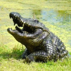 Crocodile Half-Size Bronze Metal Garden Statue