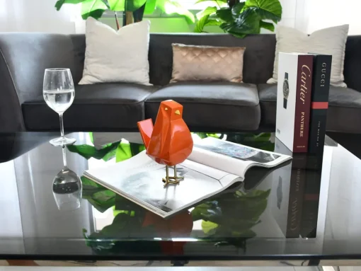 Cubic Bird 18cm Orange Resin Indoor Sculpture