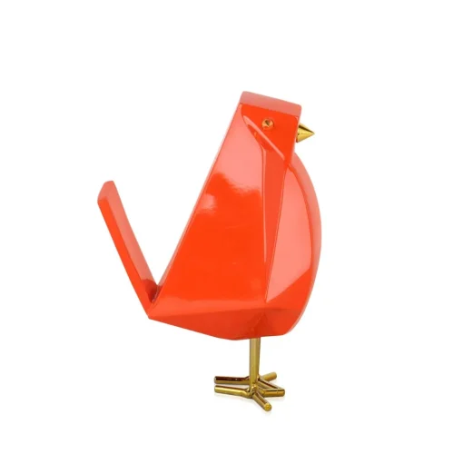 Cubic Bird 18cm Orange Resin Indoor Sculpture