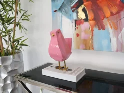 Cubic Bird 30cm Pink Resin Indoor Sculpture