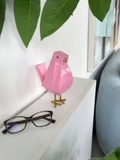 Cubic Bird 18cm Rosa Pink Resin Indoor Sculpture
