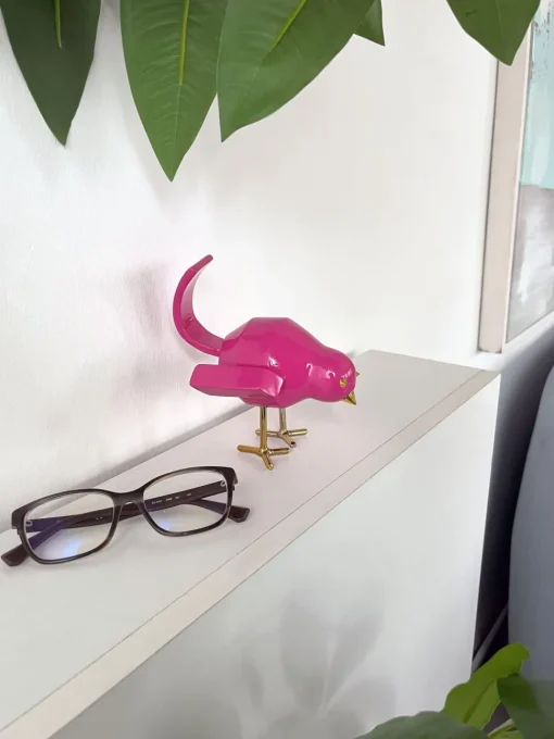 Cubic Bird 14cm Rosa Pink Resin Indoor Sculpture