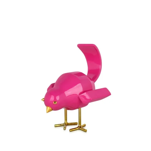 Cubic Bird 14cm Rosa Pink Resin Indoor Sculpture