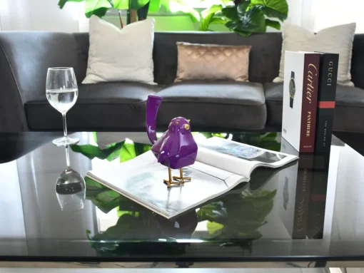 Cubic Bird 18cm Violet Resin Indoor Sculpture