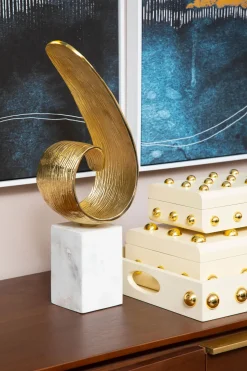 Curved Reflection 50cm Gold Metal Indoor Sculpture
