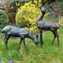 Deer & Doe Bronze Metal Garden Statues