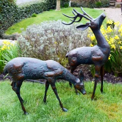 Deer & Doe Bronze Metal Garden Statues